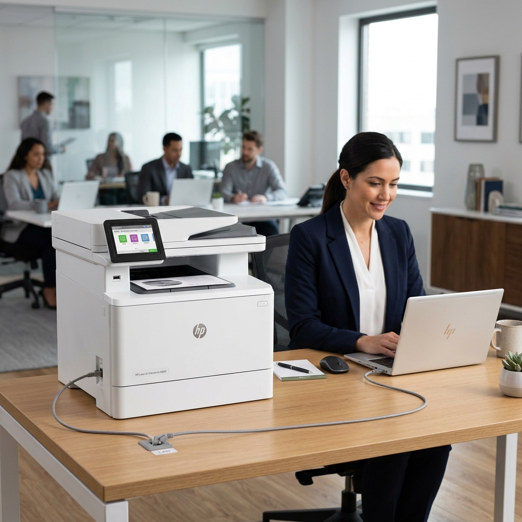 Laptop and printer connecting over Wi-Fi during driver setup